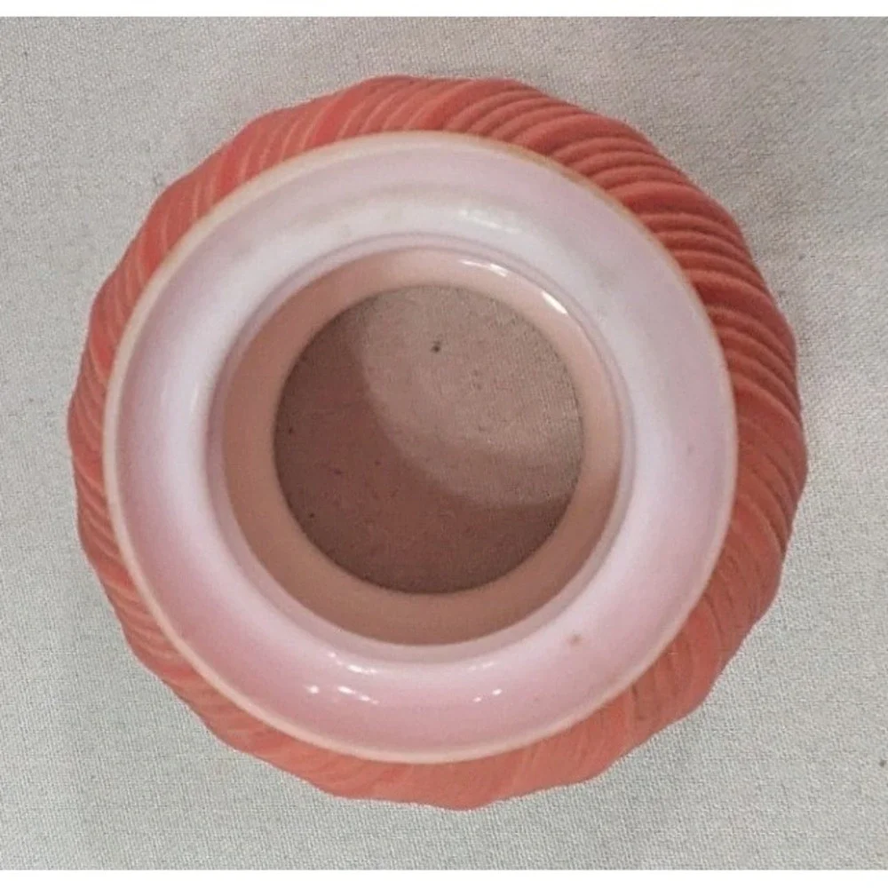 Vintage Cased Glass Lamp Shade Coral Pink Swirl Ribbed Satin Finish 3.25 Fitter